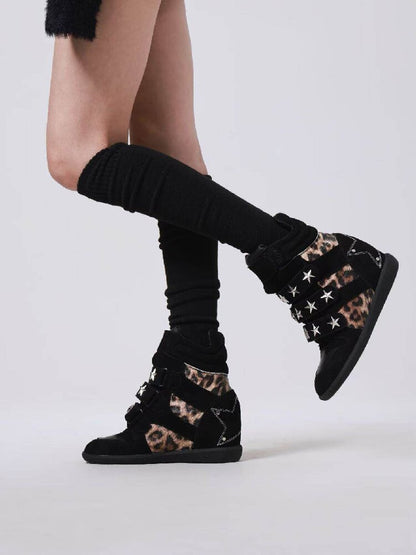 Vintage Leopard Leather High Top Sneakers【s0000018194】