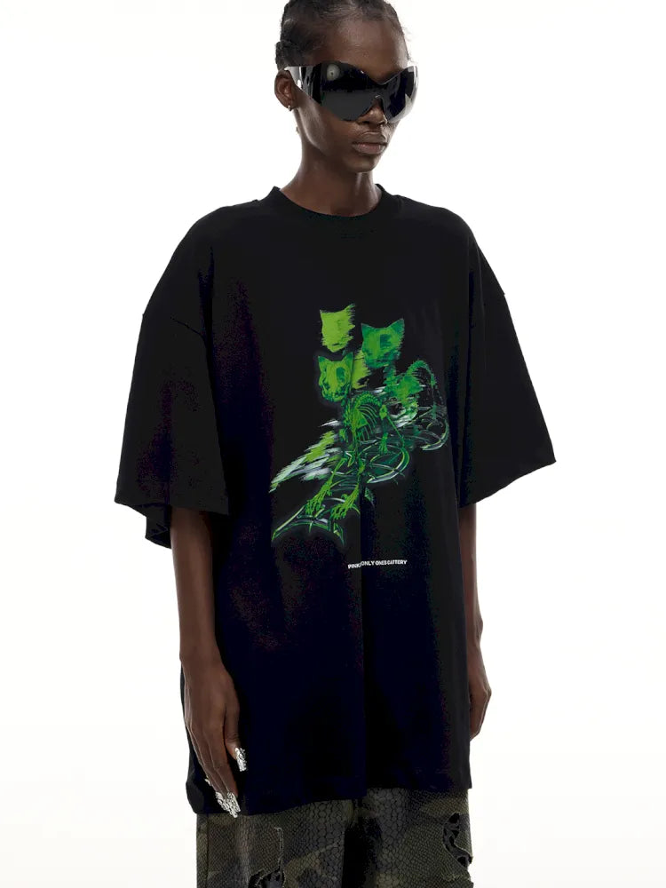 Cat Skeleton Space Capsule Print T-Shirt【s0000014017】
