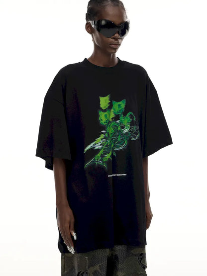 Cat Skeleton Space Capsule Print T-Shirt【s0000014017】