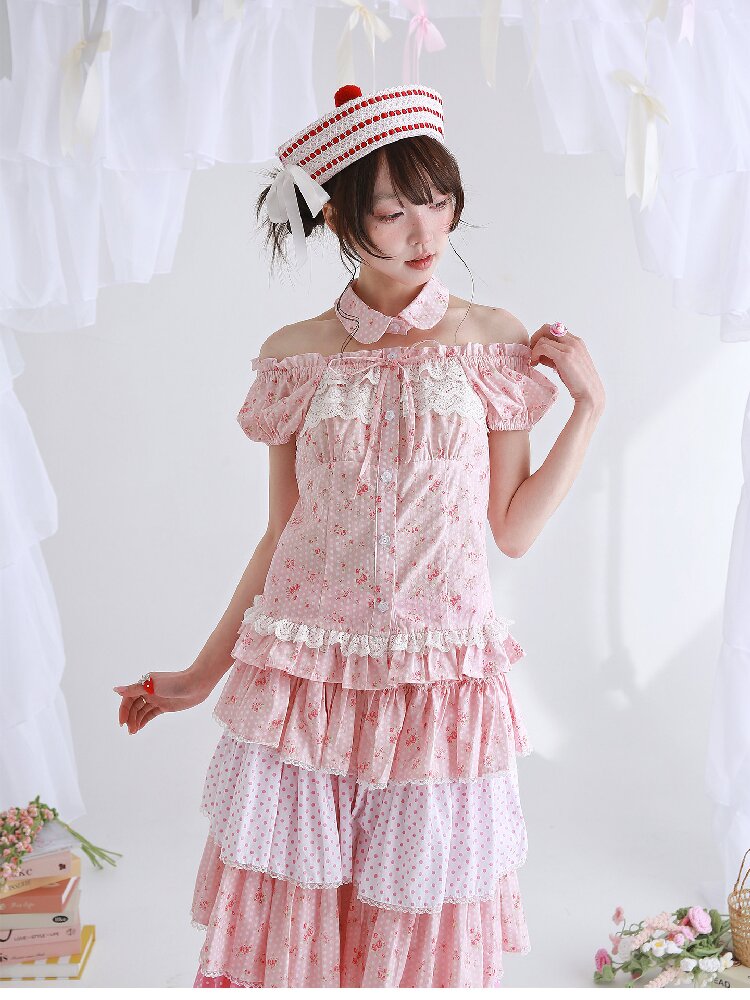 Pink Polka Dot Short Sleeve Shirt【s0000016555】