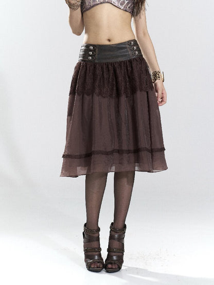Vintage PU Leather Mesh Umbrella Skirt【s0000018474】