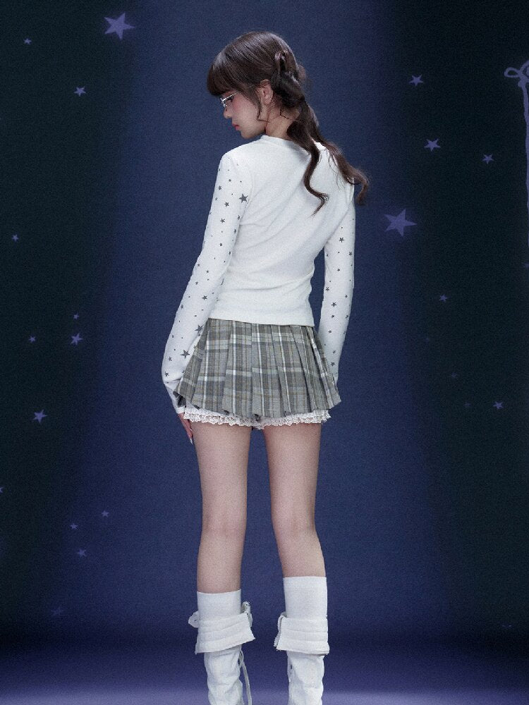 Checkered Pleated Flower Bud Skirt【s0000015765】