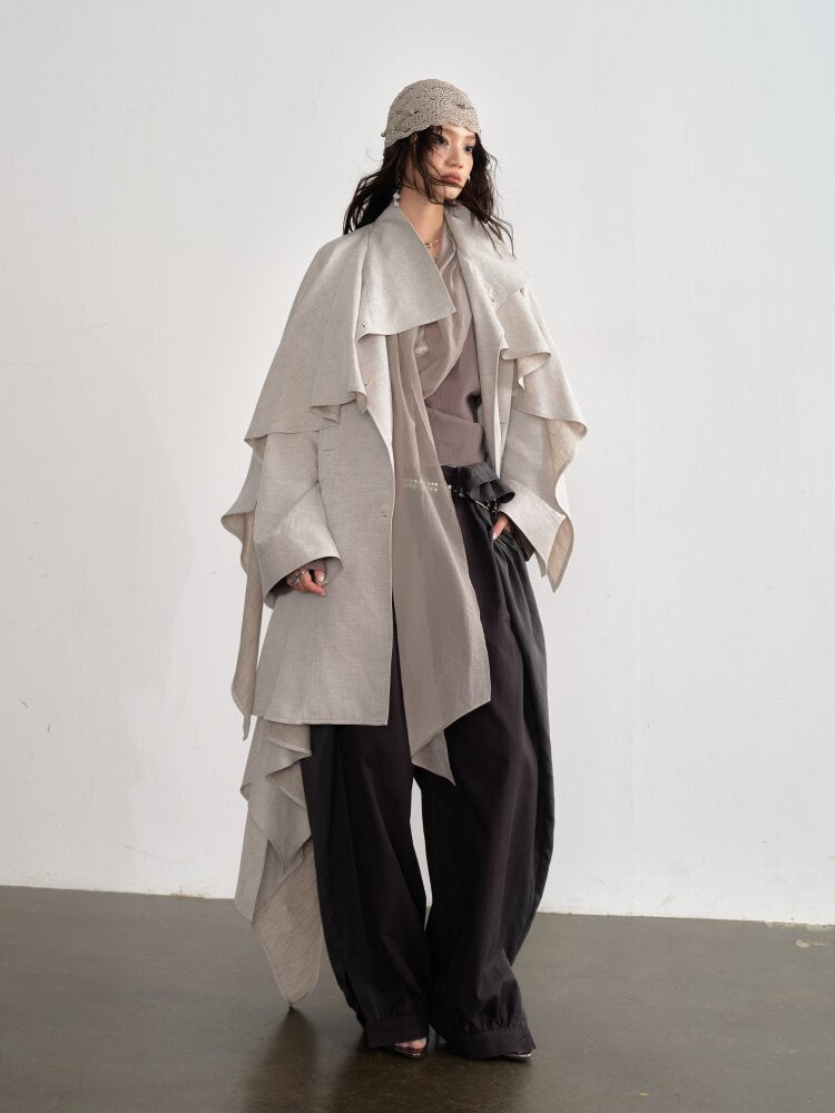 Detachable Cape Linen Trench Coat【s0000015701】