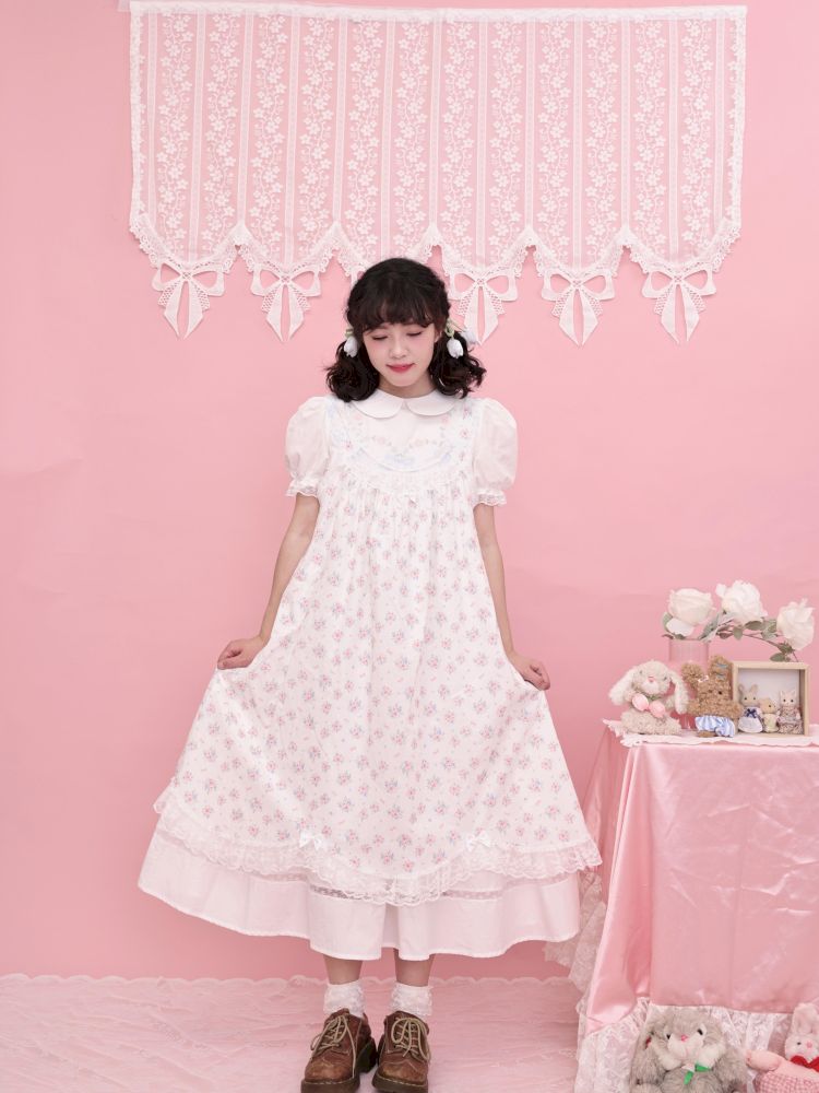 Lace petal hem smocked skirt tank dress【s0000013497】