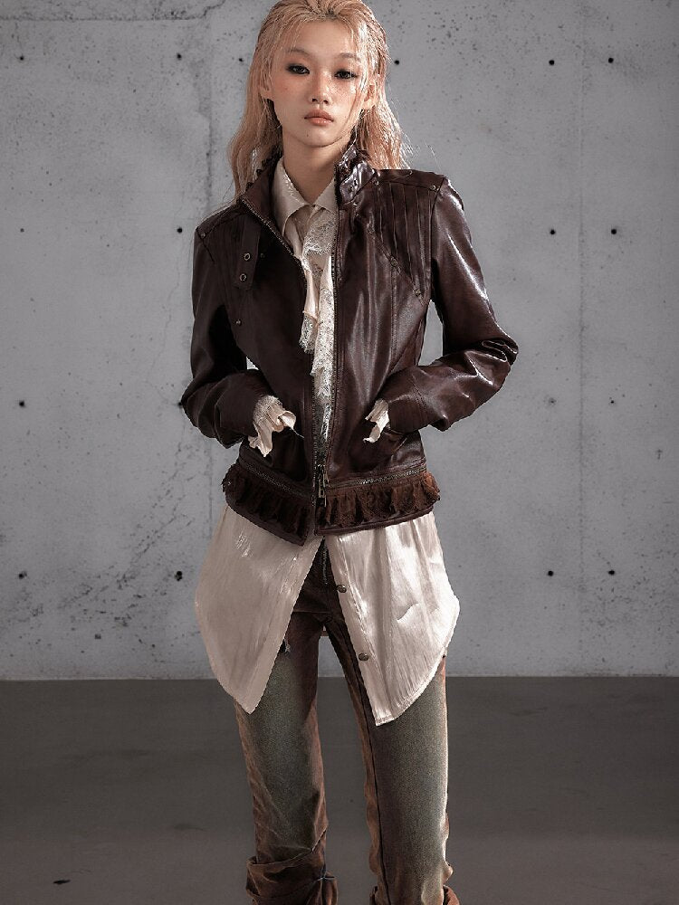 Riveted PU Leather Split Jacket【s0000019156】