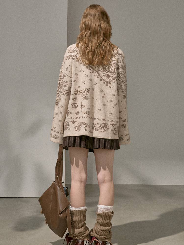 Button-Front Jacquard Knit Cardigan【s0000014394】