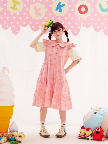 Animal Angel Fly Sleeve Pink Dress【s0000013188】