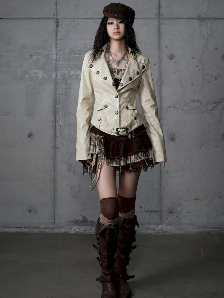 Slim-Fit Short Leather Jacket【s0000013945】
