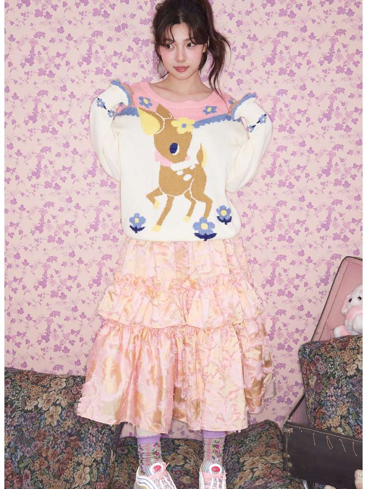 Navy Blue Off-white Fawn Sweater【s0000015025】