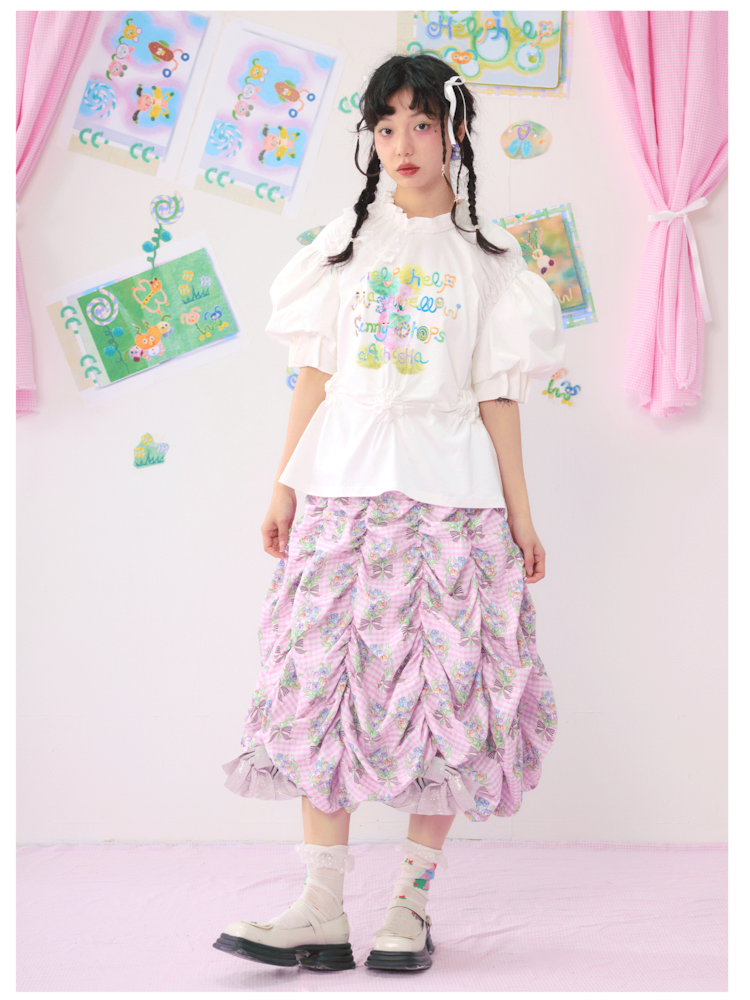 Multi Layered Pleated Metallic Bow Puffy Half Skirt【s0000009546】