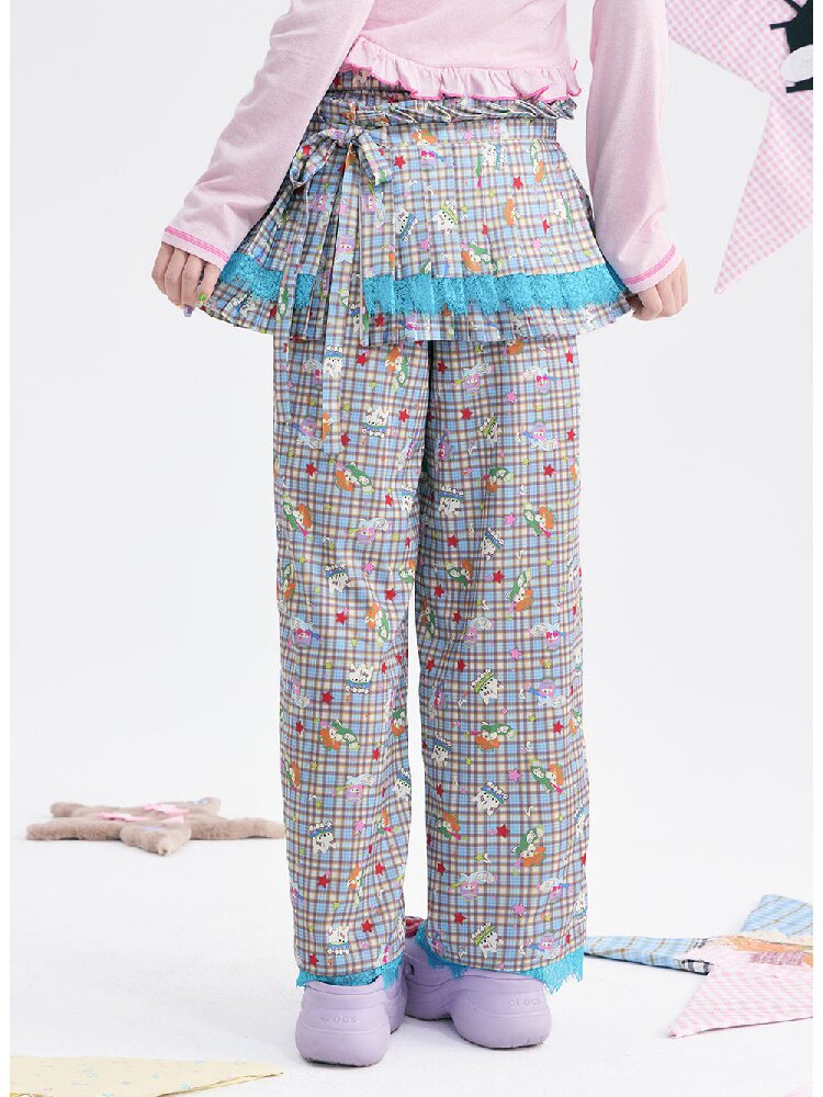 Plaid Low-Rise Lace Apron Pants【s0000018367】
