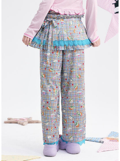 Plaid Low-Rise Lace Apron Pants【s0000018367】