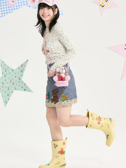 Floral Bear Stretchy Long Sleeve Top【s0000018725】