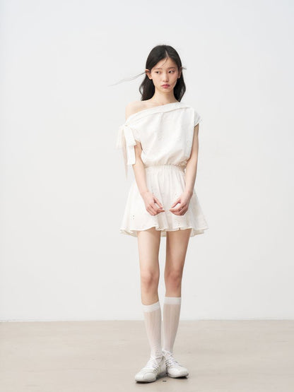 French Hollow Flower Slant Shoulder Dress【s0000013236】