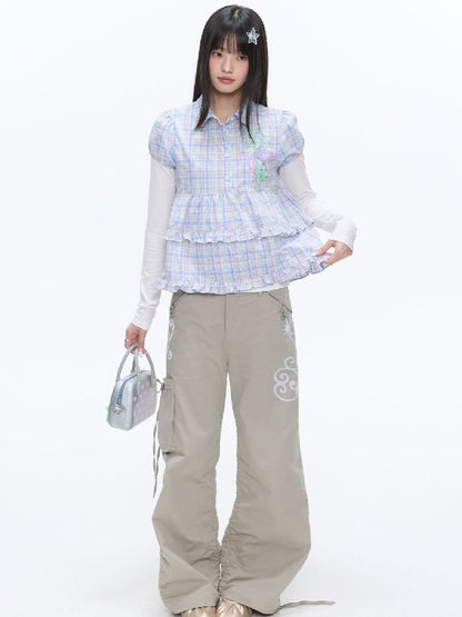 Purple Plaid Lace Short Sleeve Shirt【s0000016405】