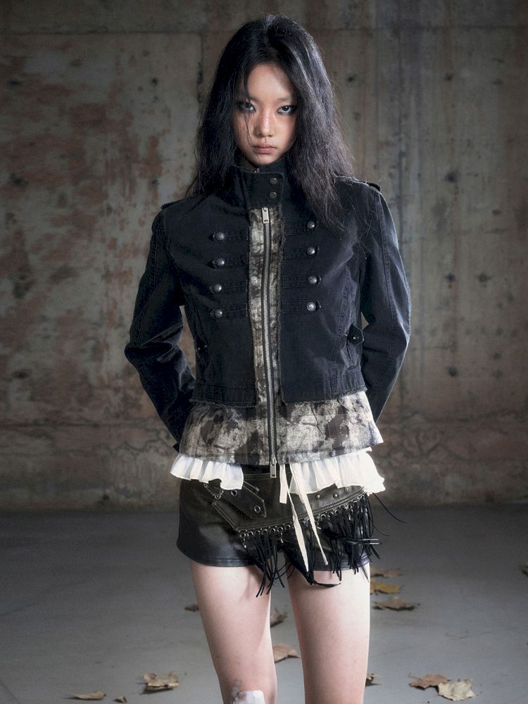 Standing collar zipper positive shoulder jacket【s0000013891】