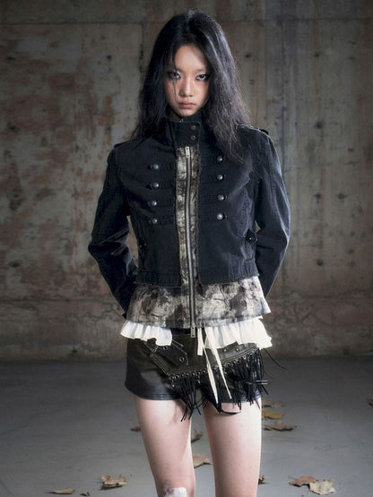 Standing collar zipper positive shoulder jacket【s0000013891】