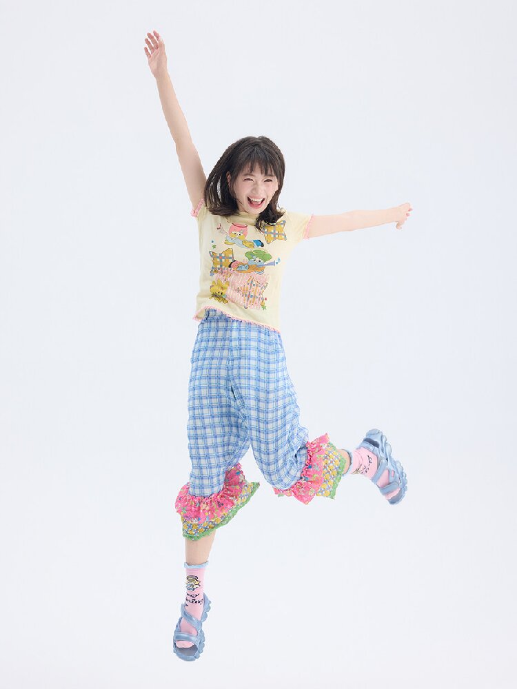 Plaid Patchwork Lace Cropped Pants【s0000017697】