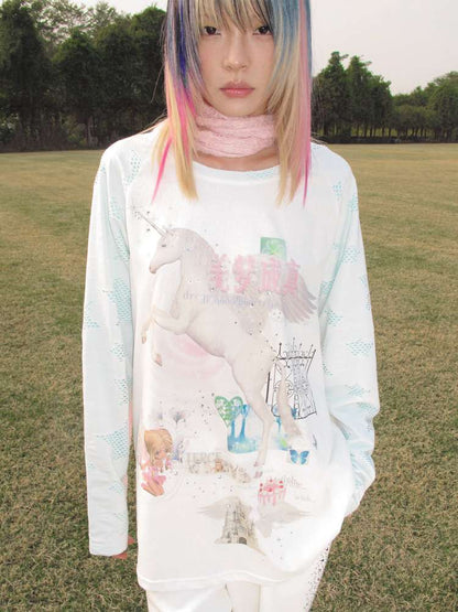 Horse Unicorn Raglan Sleeved Top【s0000015386】