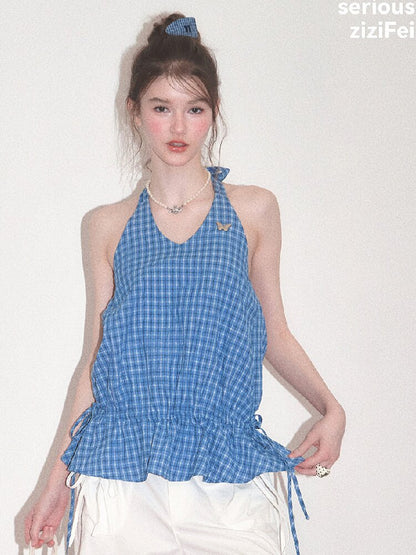 American Vintage Plaid Halter Top【s0000017751】