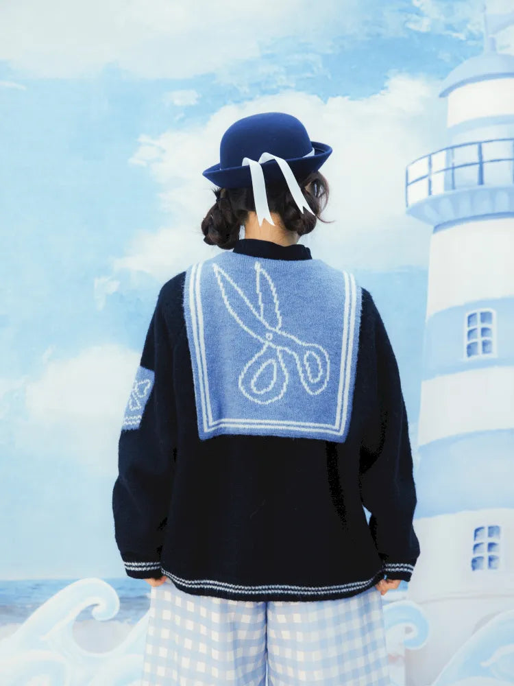 Contrasting Navy Collar Knit Cardigan【s0000014155】