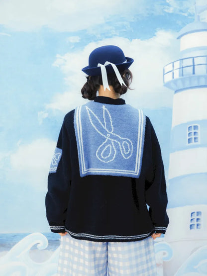 Contrasting Navy Collar Knit Cardigan【s0000014155】