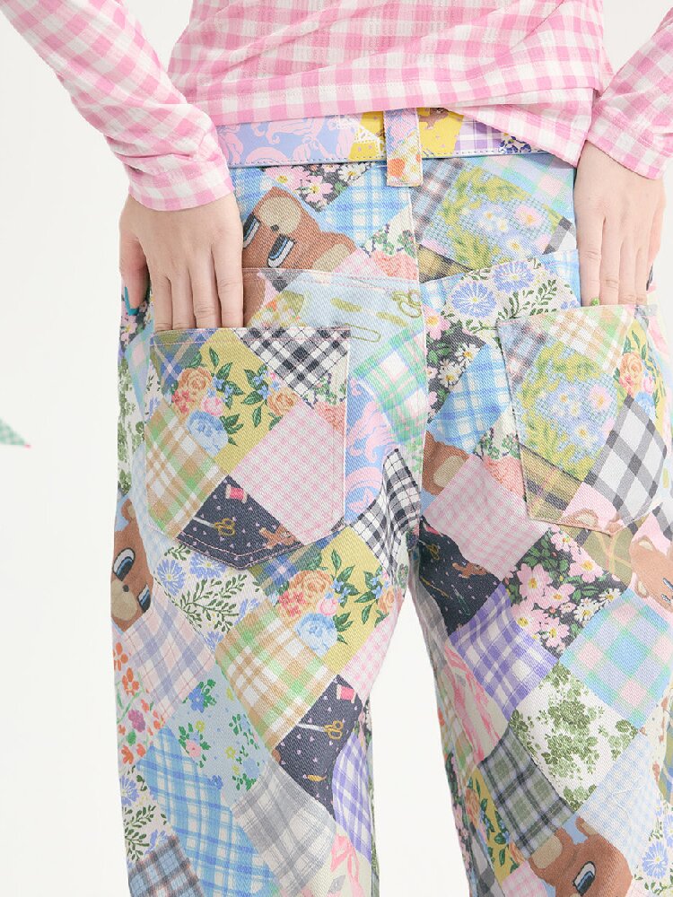 Vintage Bear Floral Patchwork Pants【s0000018721】