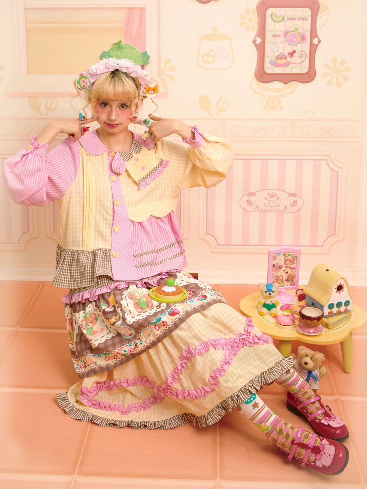 Dress Collar Design Pink Yellow Shirt【s0000013699】