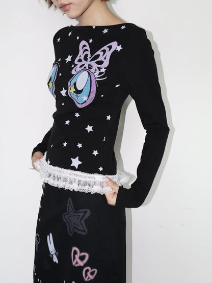 Star Comic Eye Boat Neck Top【s0000018666】