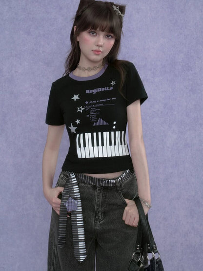 Piano Keys Music Print T-shirt【s0000017273】