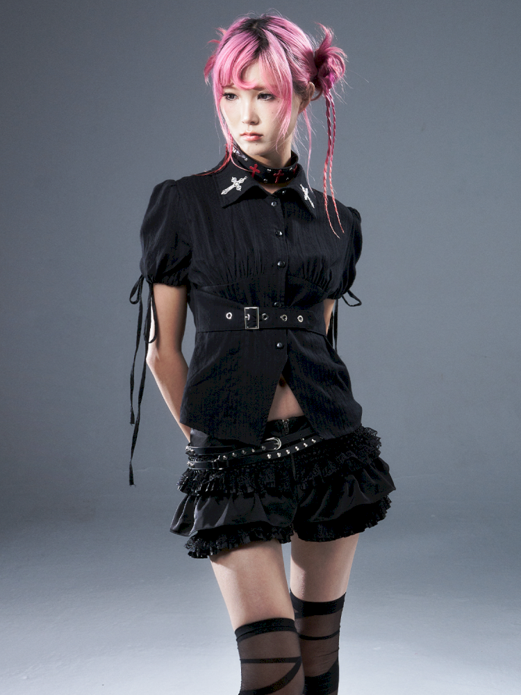 Bubble Sleeve Drawstring Shirt【s0000012946】