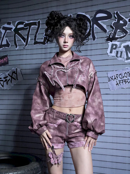 Embroidered Rivet Girl Punk Style Niche Short Denim Jacket【s0000014029】