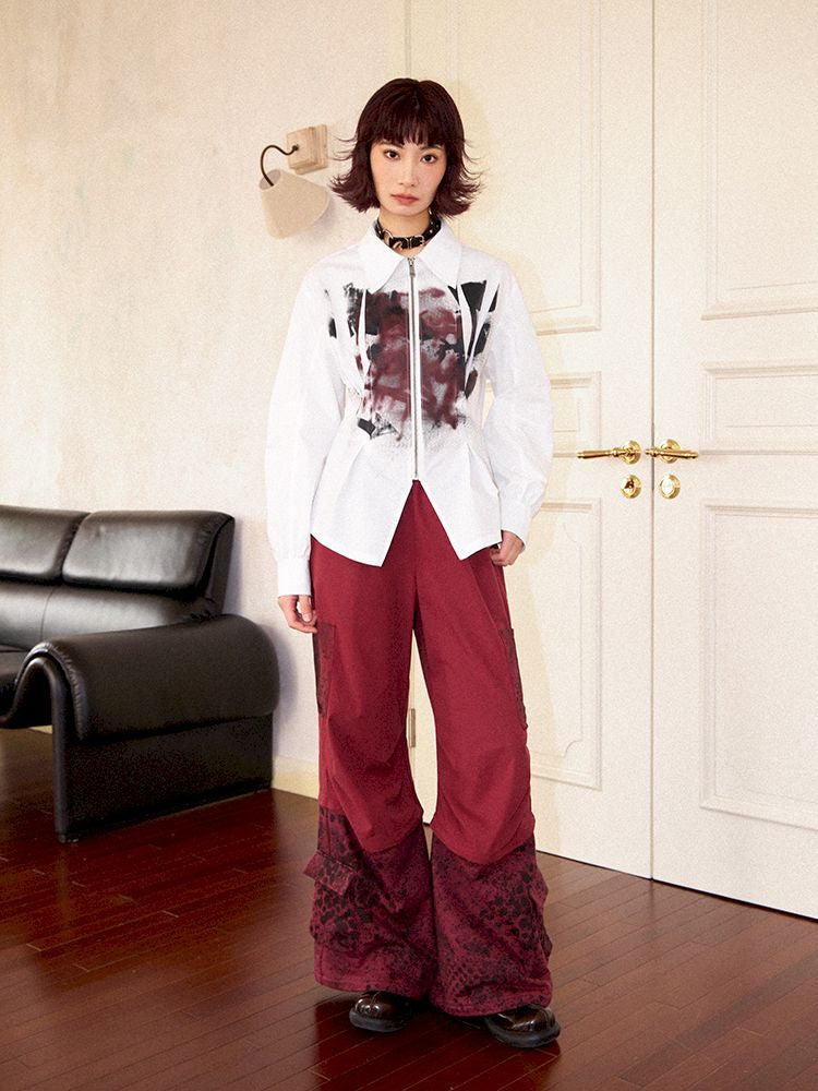 Drop Shoulder Waisted Printed Long Sleeve Shirt【s0000011641】