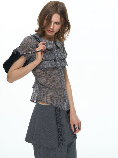 Purple Gray Doll Collar Bow Shirt【s0000015874】