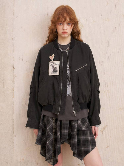 Kitten badge washed flight jacket【s0000014383】