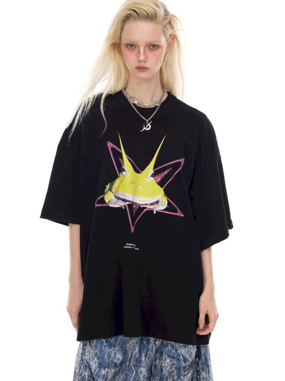 Rock Frog Print Loose Fit T-Shirt【s0000012978】
