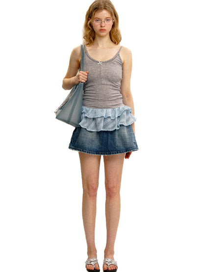 Elastic Waist Vintage Denim Skirt【s0000017430】