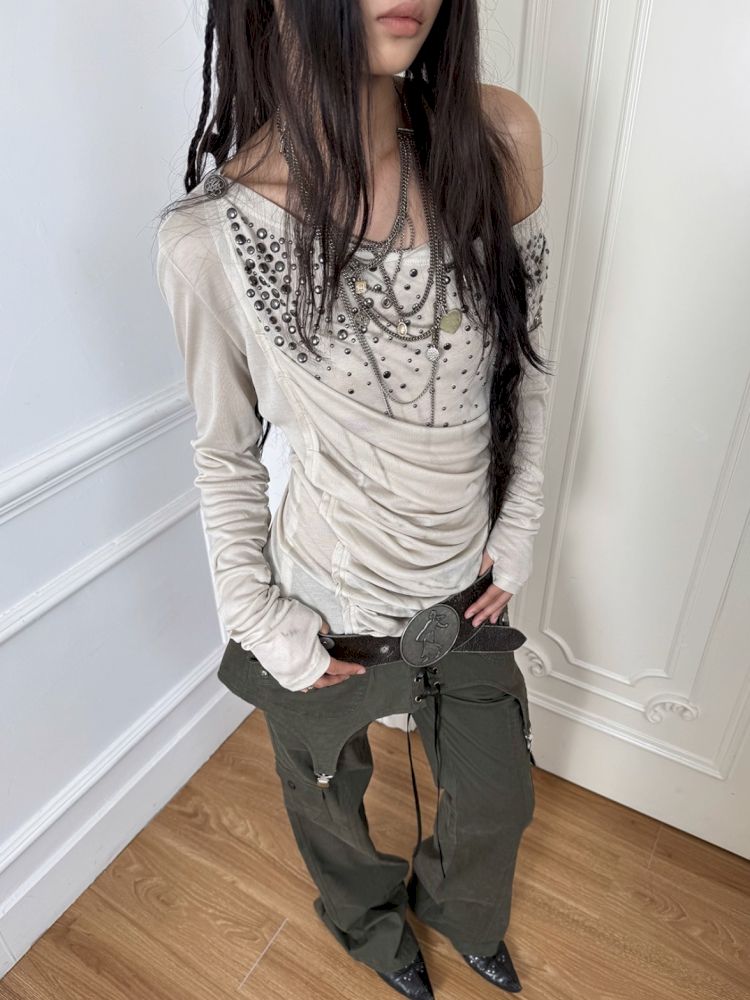 Embellished Vintage Print Base Layer Top【s0000013901】