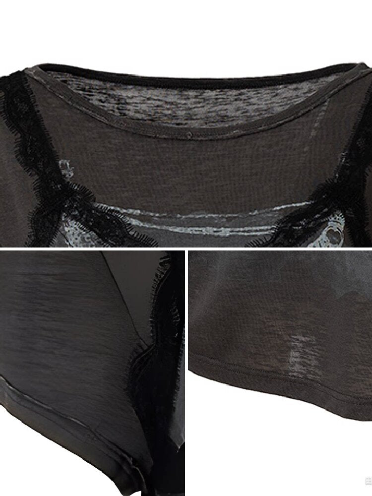 Lace Print Knitted Layered Top【s0000016689】