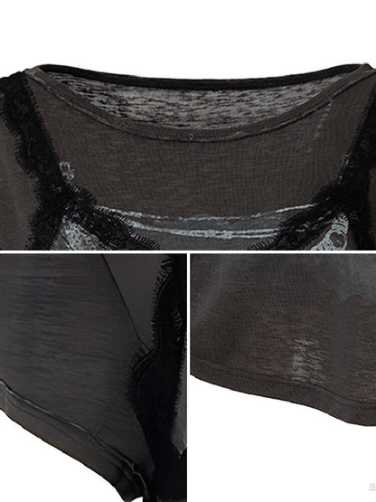 Lace Print Knitted Layered Top【s0000016689】