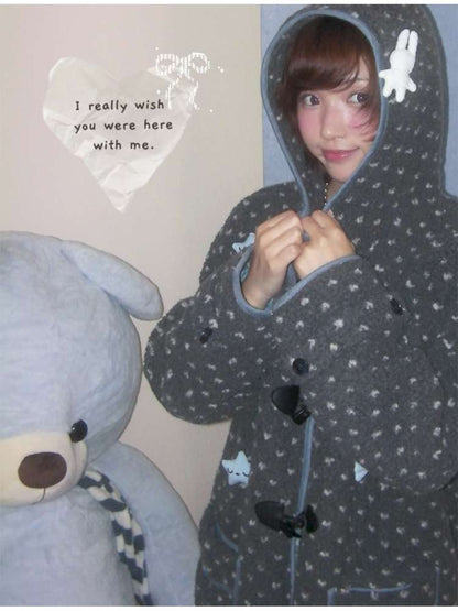 Old-fashioned Gray Horn Buckle Hooded Jacket【s0000014699】