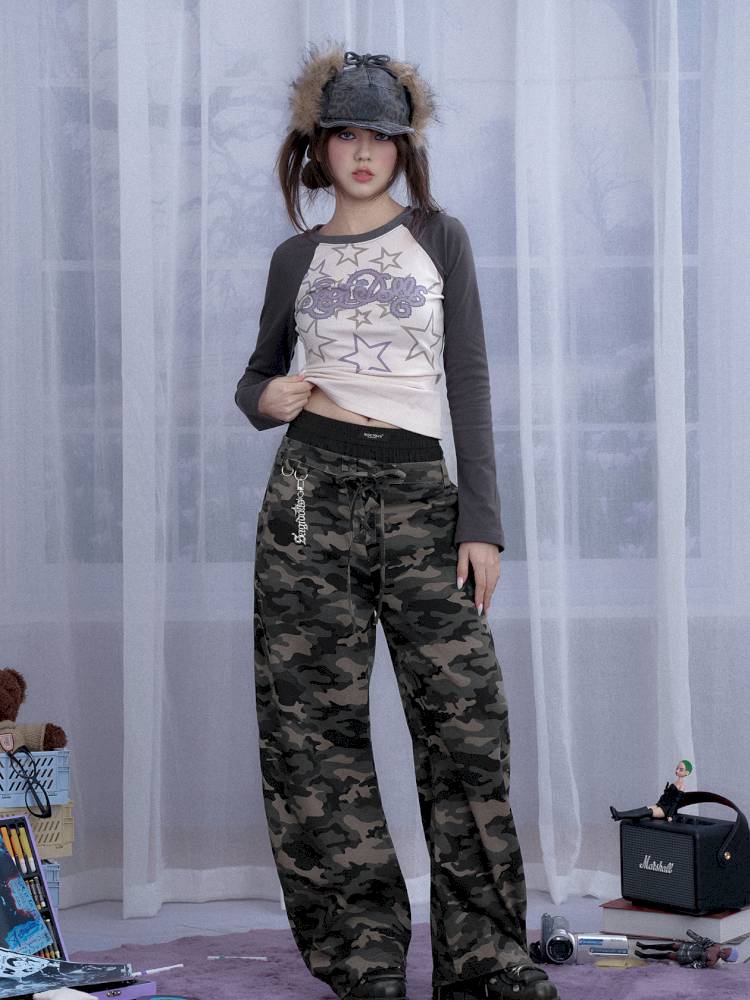 Street cool double waist camo pants【s0000014373】