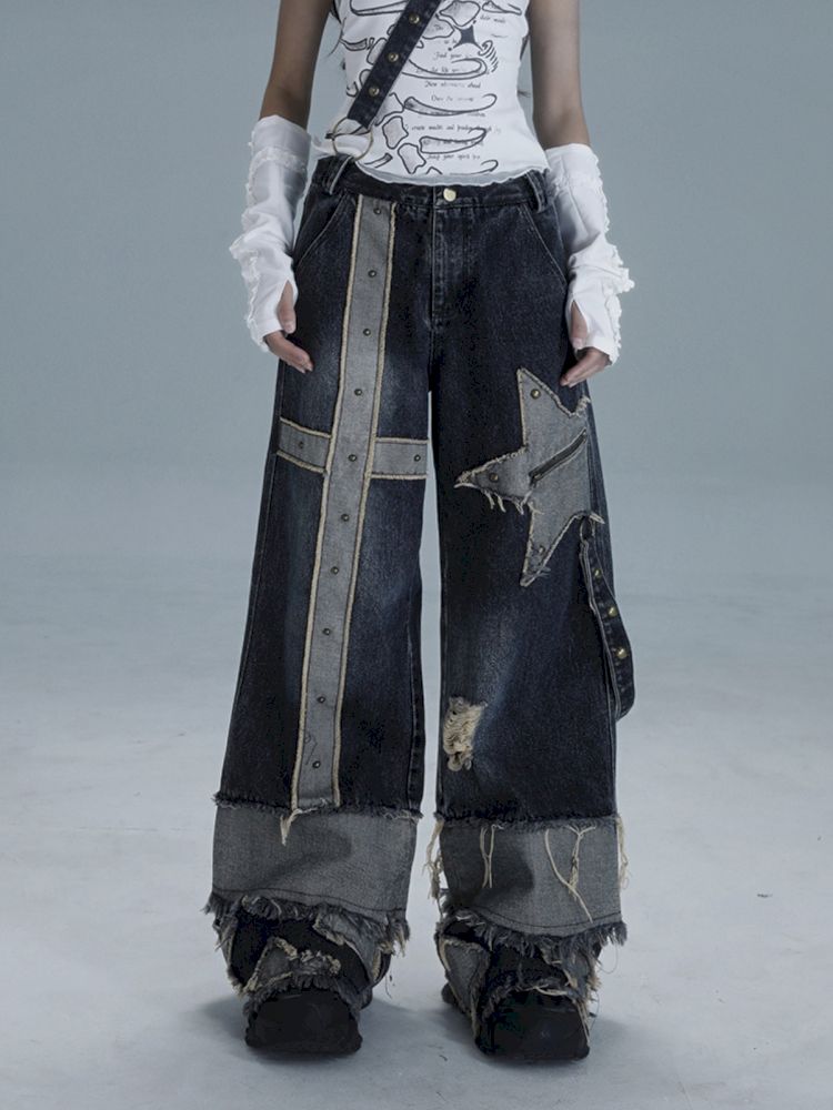 Raw edge studded casual denim pants【s0000013481】