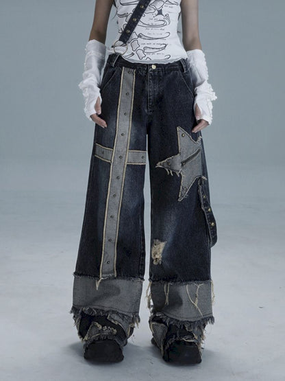 Raw edge studded casual denim pants【s0000013481】