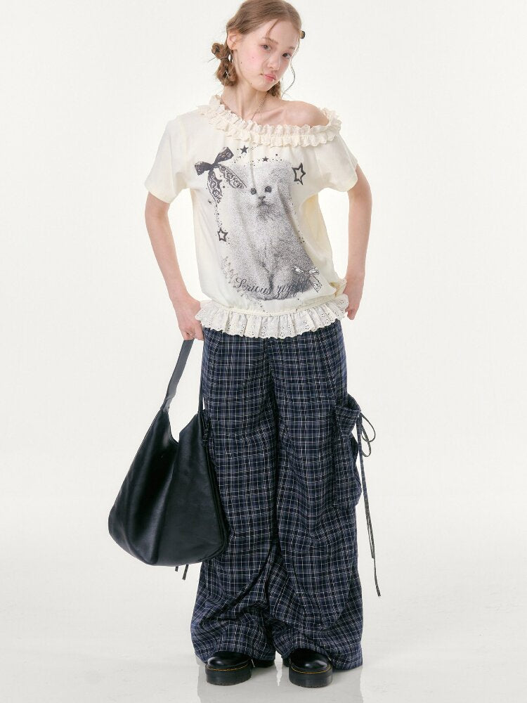 Plaid Pocket Wide Leg Slacks【s0000016607】