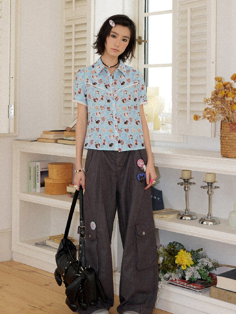 Lace Printed Short Sleeve Shirt【s0000016653】