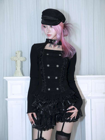 Subculture Thin Velvet Double Breasted Halter Top【s0000014683】