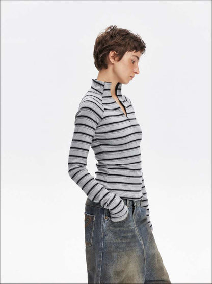 Vintage Striped Slim Knit Top【s0000015059】