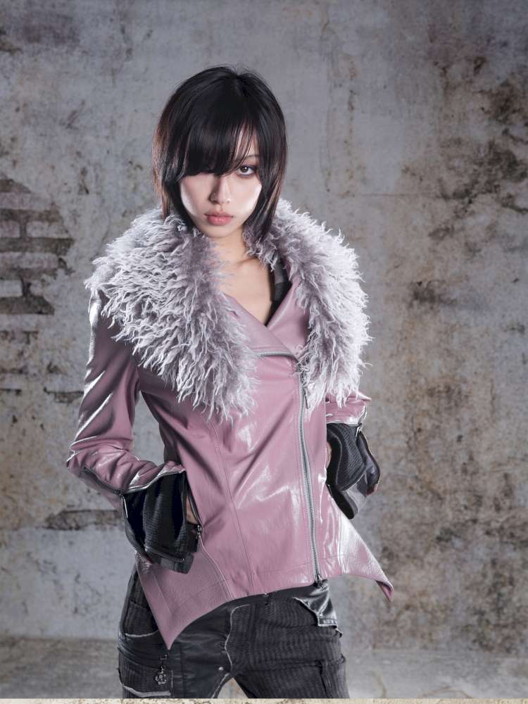 Fur Collar Stylish Slim-Fit Leather Jacket【s0000014481】