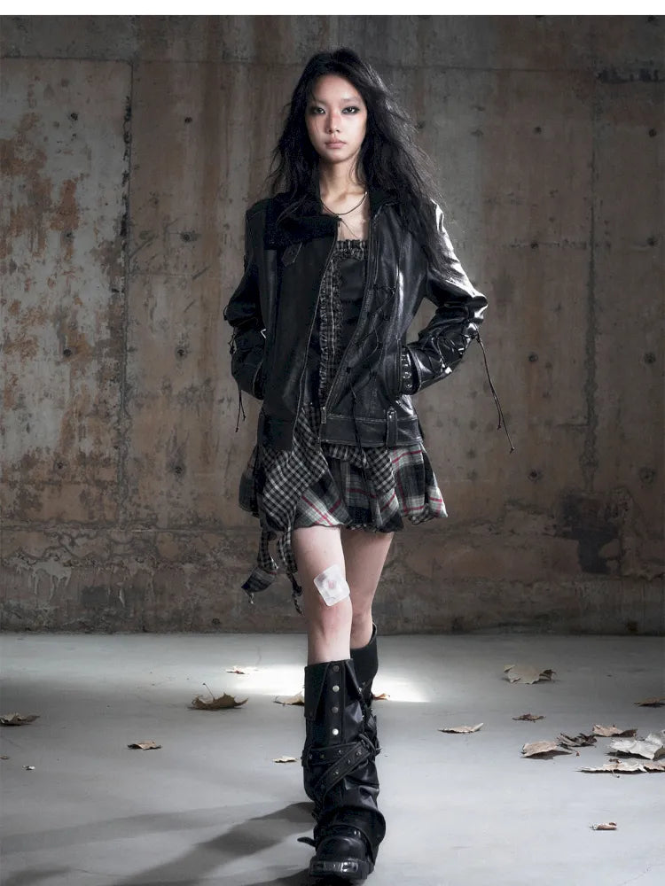 Strappy Slim-Fit Diagonal Zipper Coat【s0000013957】